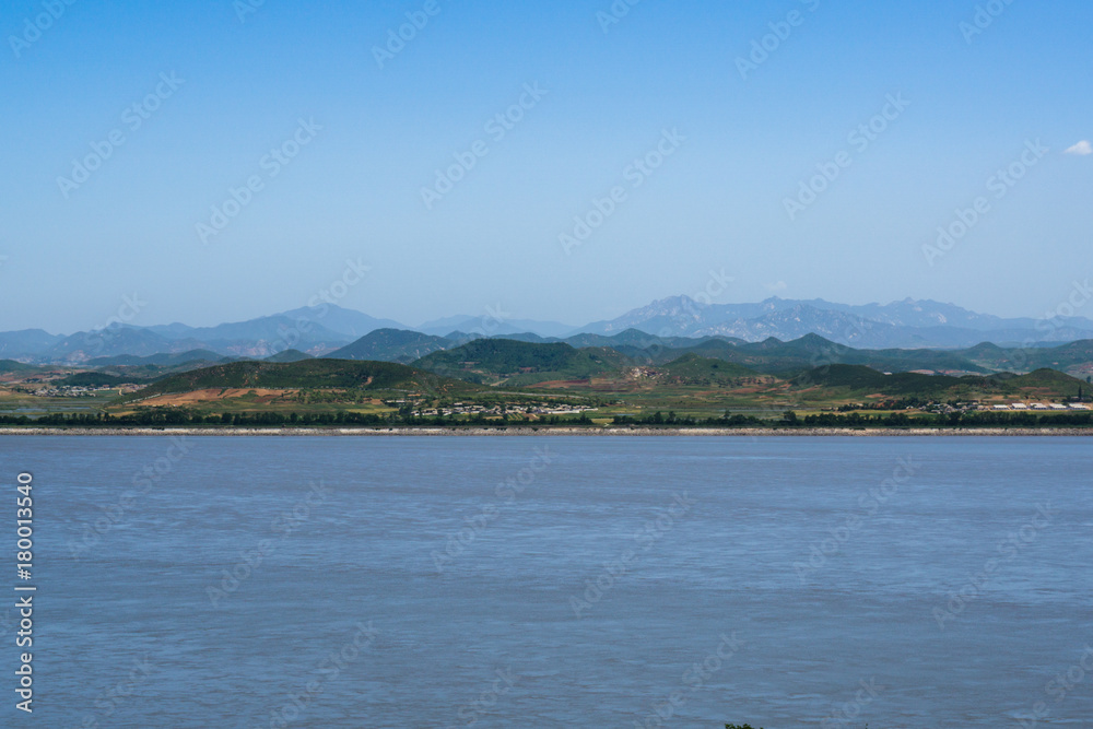 Panoramic view of the North Korean countryside of the Han River estuary