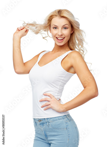 happy smiling young woman with blonde hair