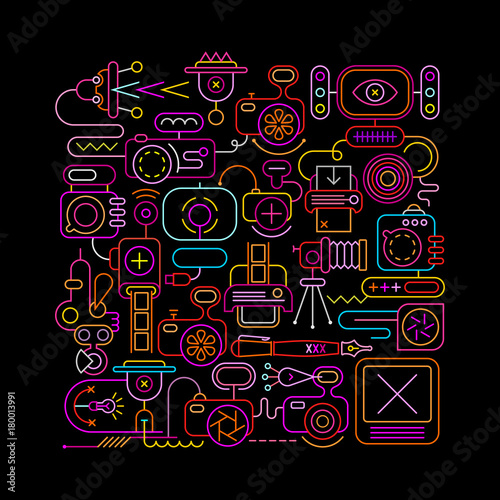 Photo Equipment neon vector illustration