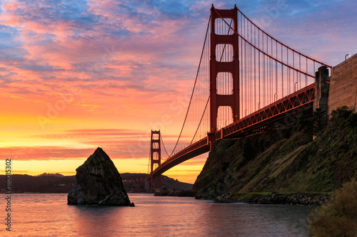 The Sun Rises over the Golden Gate Bridge in San Francisco