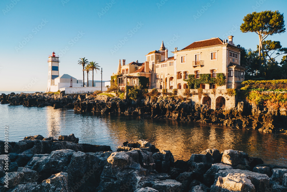 The famous lighthouse in Cascais, Portugal and Santa Marta Farol Museum