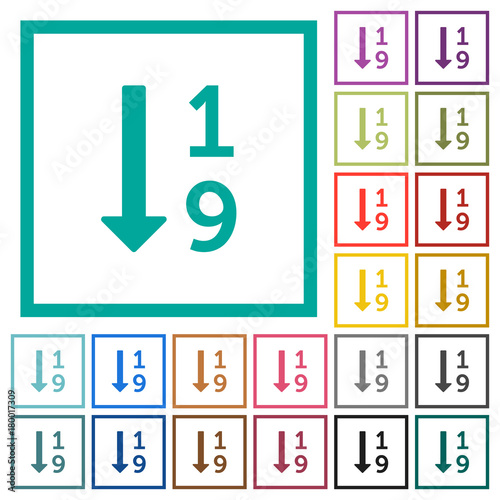Ascending numbered list flat color icons with quadrant frames