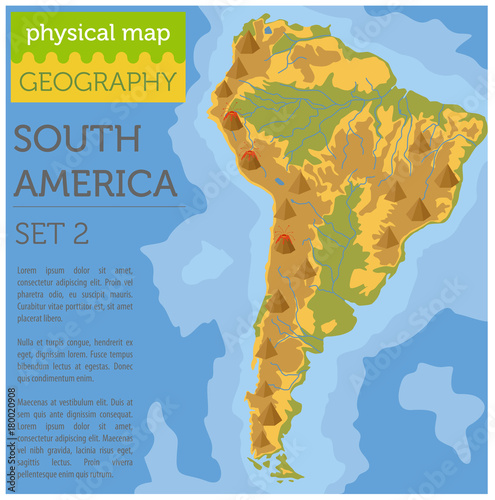 South America physical map elements. Build your own geography info graphic collection