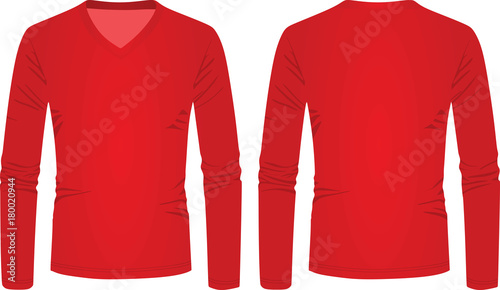 Red v neck long sleeve t shirt. vector illustration