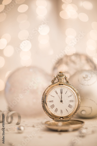 Christmas balls and new year watch