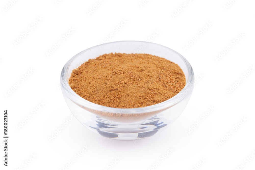 Ground red pepper in glass bowl isolated on white background Ground red pepper in glass bowl isolated on white background
