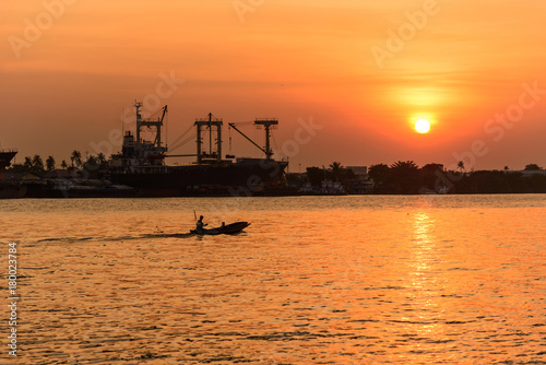 boat at river in sunset time