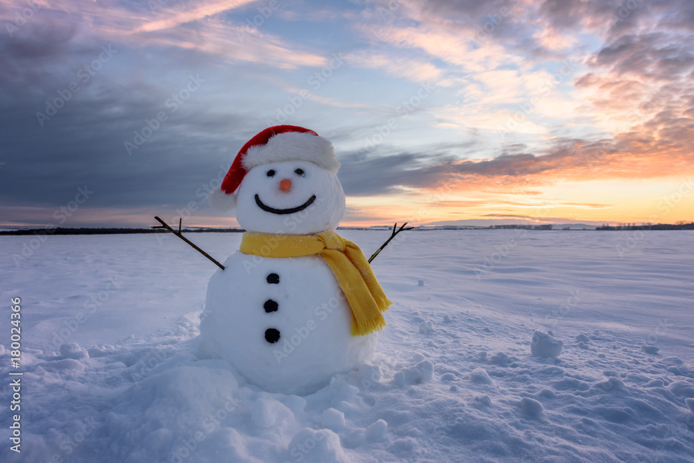 Fototapeta premium Funny snowman in Santa hat