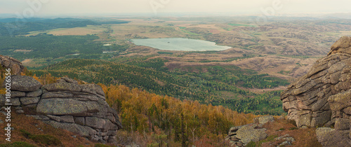 View from Sinyukha mountain, the highest mountain of Kolyvan ridge, in the Altai Territory of Russia photo