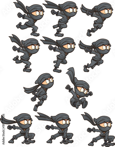 Cartoon ninja ready for animation. Vector clip art illustration with simple gradients. Each on a separate layer.