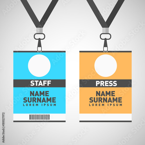 Event staff and press id cards set with lanyards