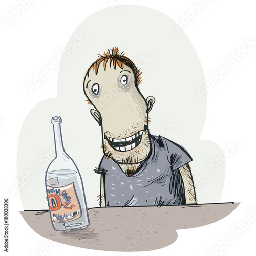 Joyful Alcoholic Man. Vector illustration