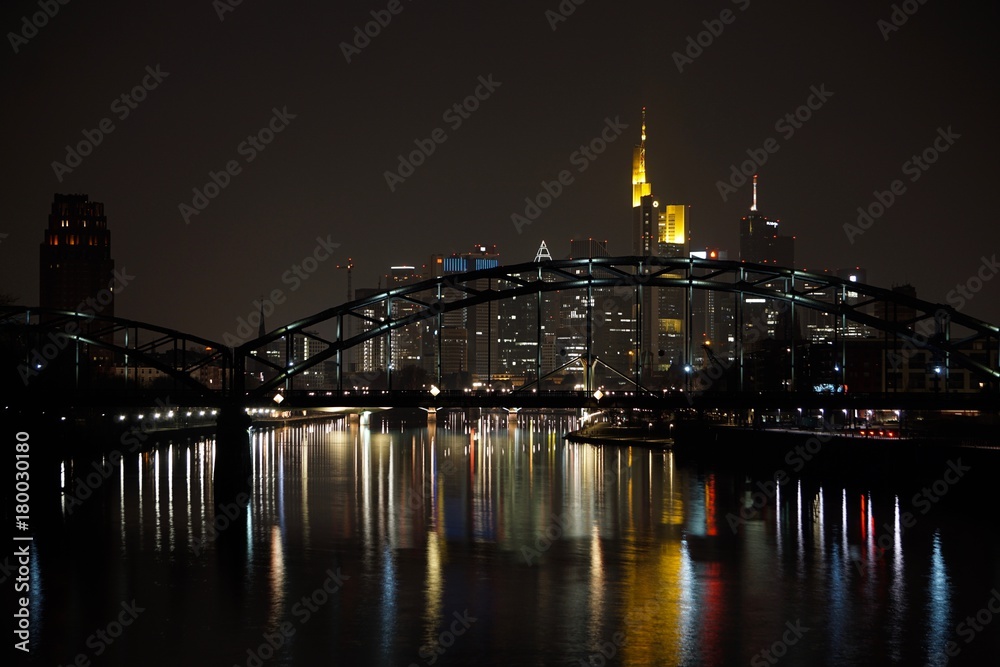 Frankfurt at night with bridge