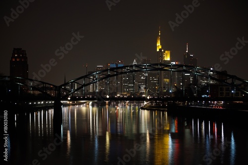Frankfurt at night with bridge © IsmailGuendogan