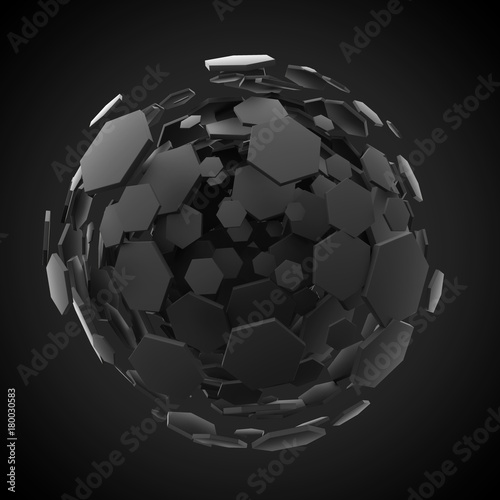 Black hexagon sphere burst background