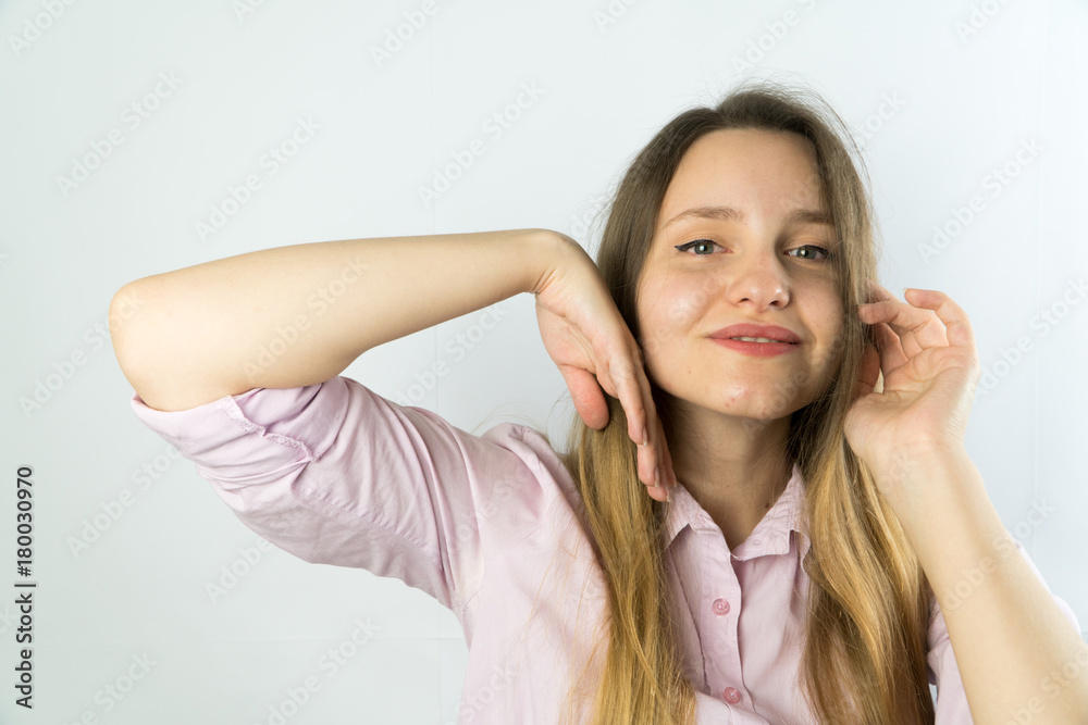 beautiful woman on white background with some emotions beautiful woman on white background with some emotions