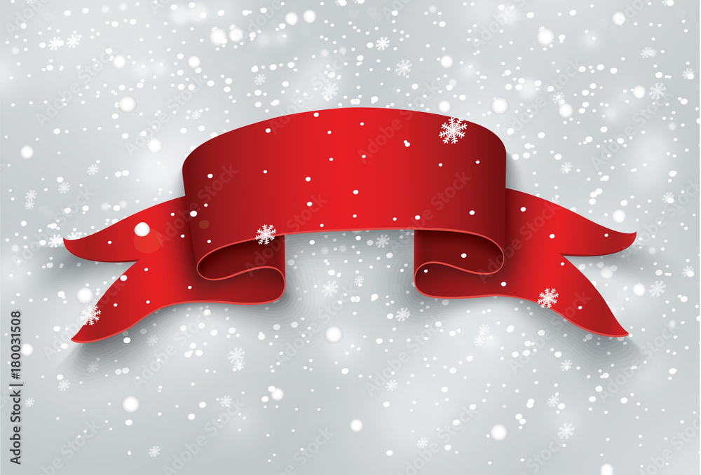 Blank red realistic curved paper banner with snow and icicles isolated ...