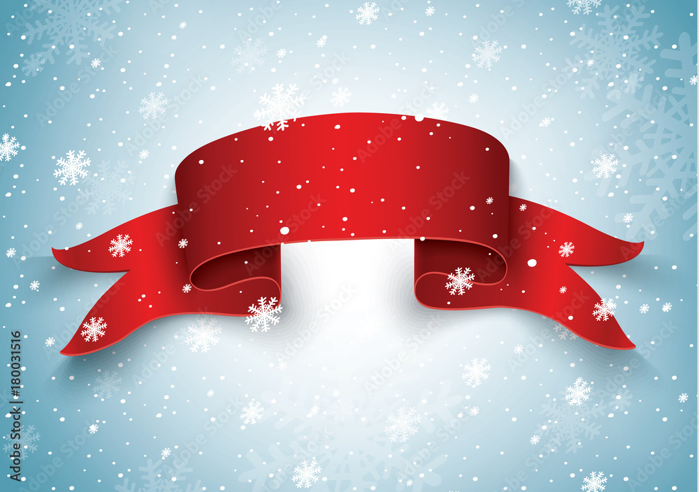 Blank red realistic curved paper banner with snow and icicles isolated ...