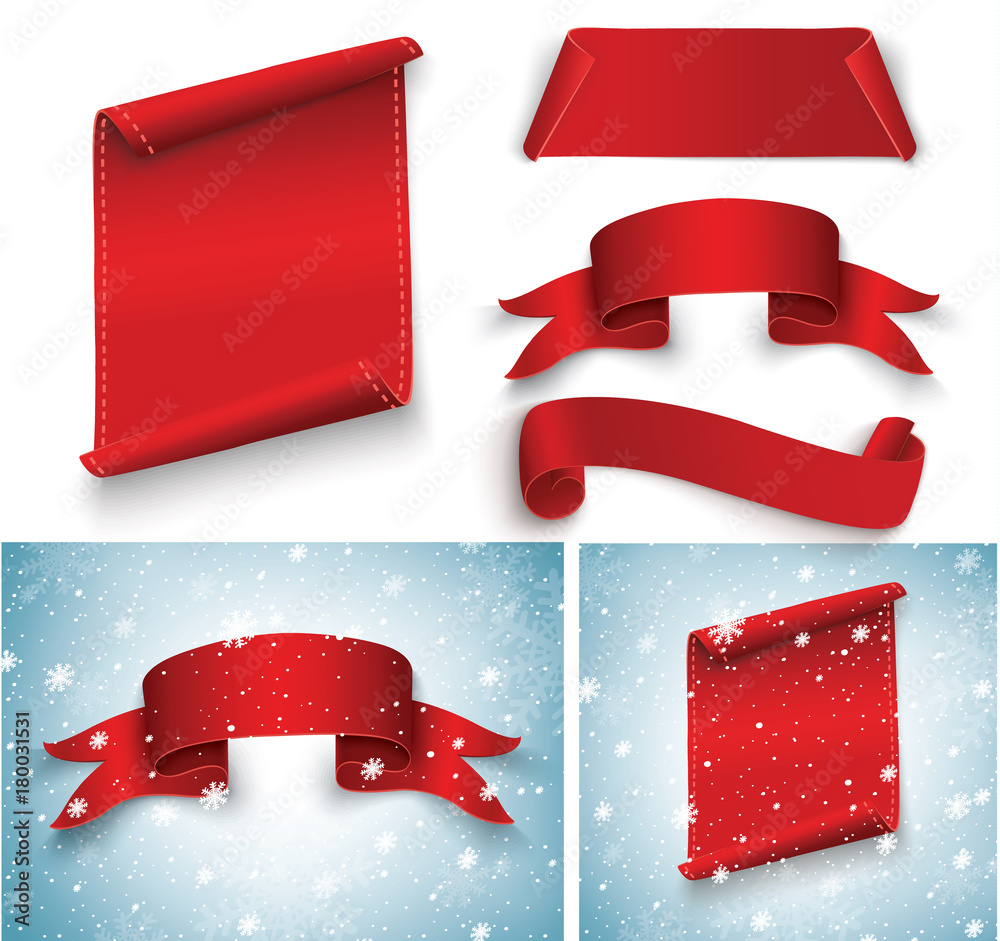 Blank red realistic curved paper banner with snow and icicles isolated ...