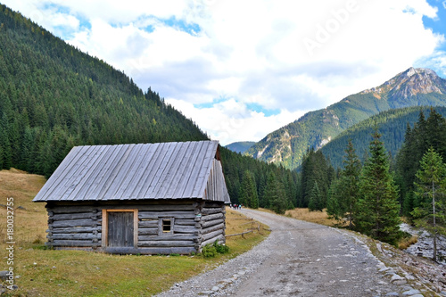 Traditional wooden hut in Tatra mountains at Chocholowska valley.
