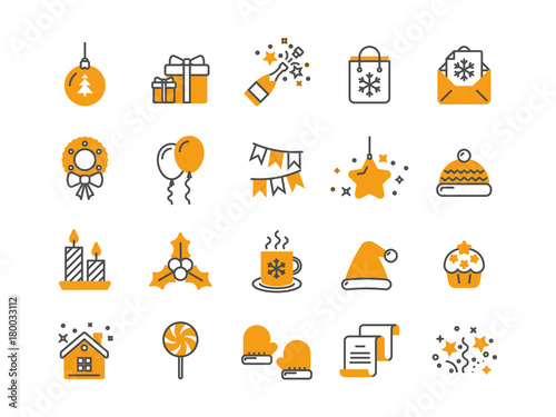 Christmas and New Year. Winter holidays. Santa. December. Thin line web icon set. Outline icons collection.Vector illustration.