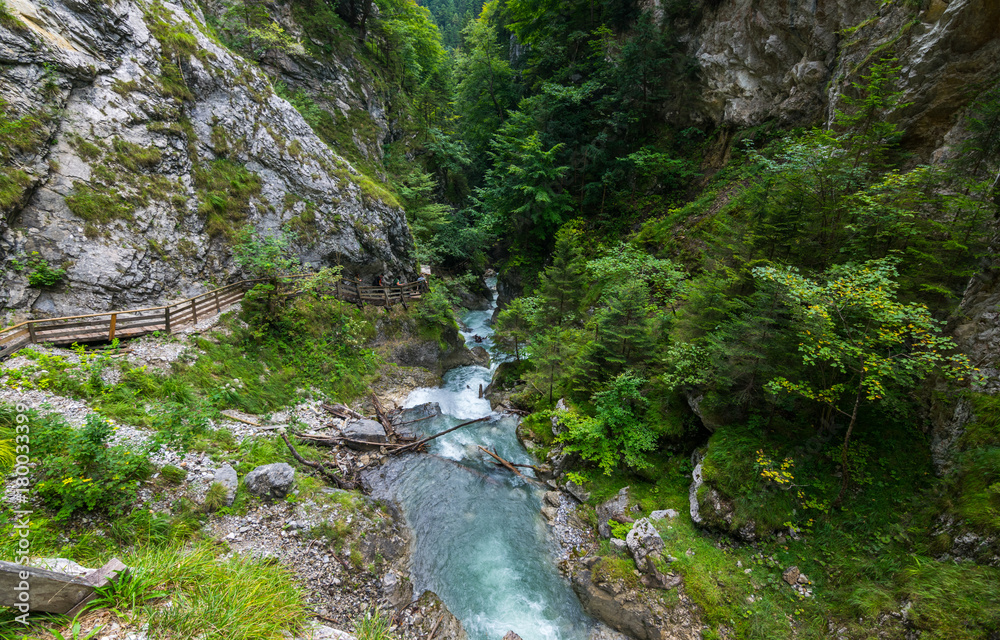 Walking through the Wolfsklamm Canyon in the Karwendel Alps, Stans in  Tyrol, Alps, Tyrol, Austria, Europe Stock Photo | Adobe Stock