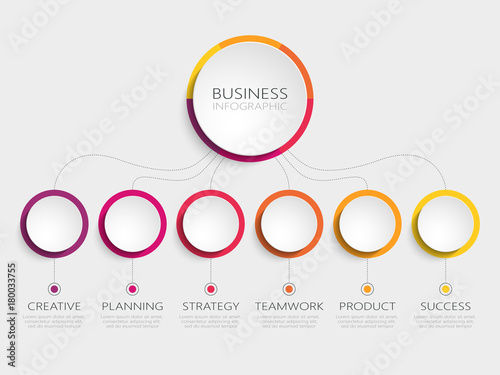 Abstract 3D Infographic Template with 6 steps for success. Business circle template with options for brochure, diagram, workflow, timeline, web design. Vector EPS 10