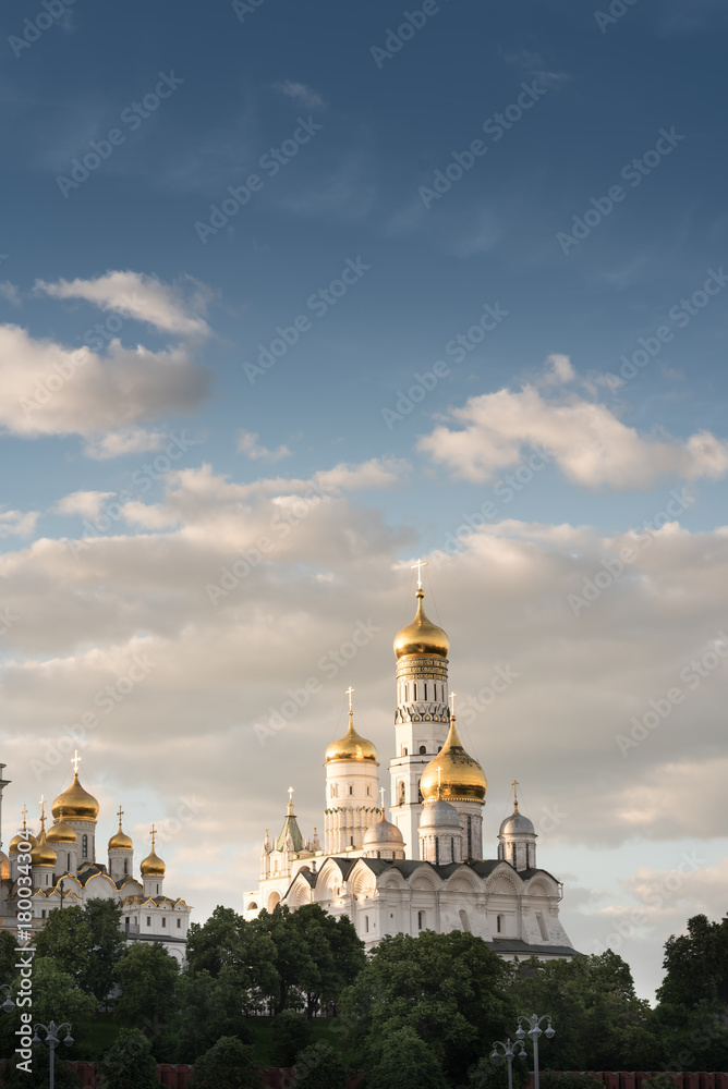 The ensemble of the Ivan the Great Bell tower and Archangel Cathedral in the Moscow Kremlin