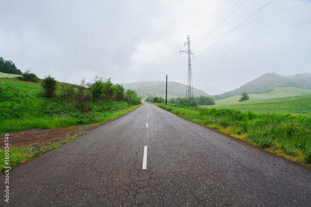 Empty asphalt country road passing through green agricultural fields. Empty asphalt country road passing through green agricultural fields.