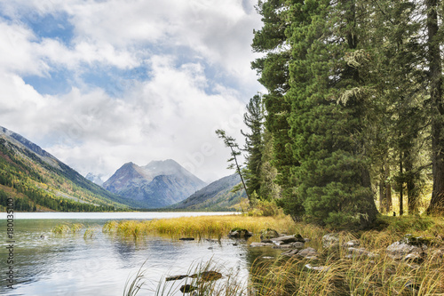 Medial Multinskiye lake. Altai mountains autumn landscape, Russia. photo