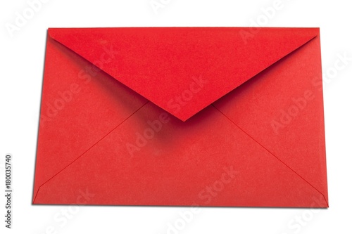 Closed red envelope isolated on white