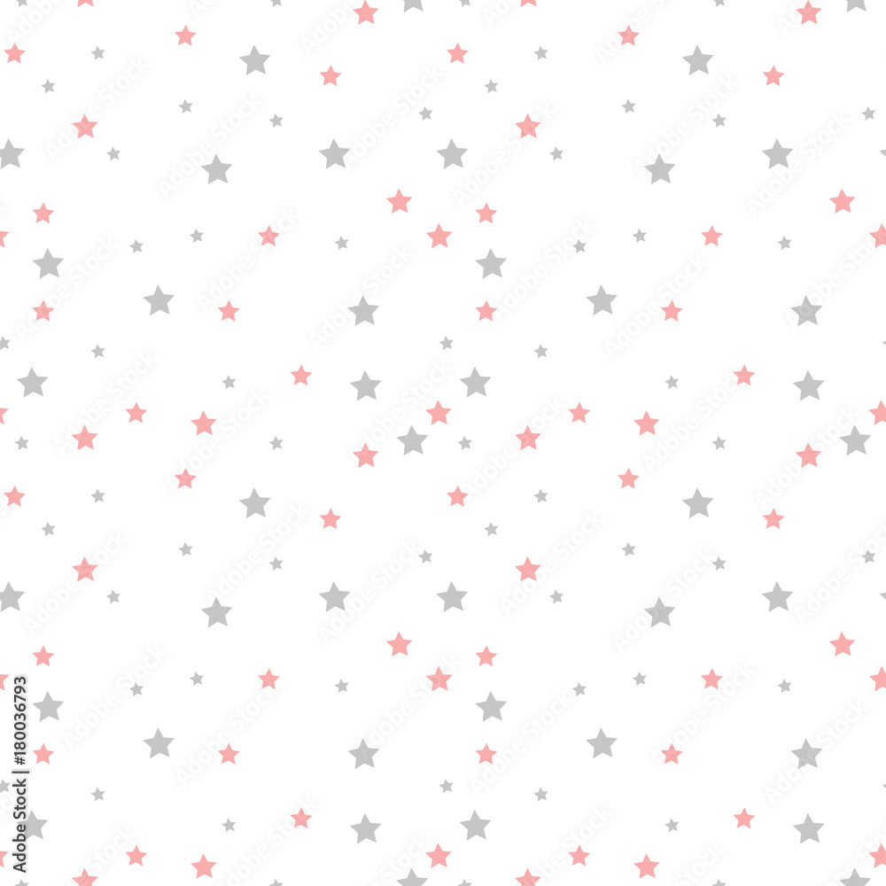 Seamless vector pattern with colored stars of various sizes on white background.