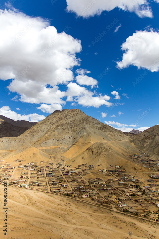 The other side of Leh Ladakh city has different topography from downtown. The other side of Leh Ladakh city has different topography from downtown.