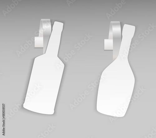 Vector blank shape white bottle whisky paper plastic advertising price wobbler front view. Isolated on background. Advertising price stickers for alcohol food in the shops.Vector illustration.