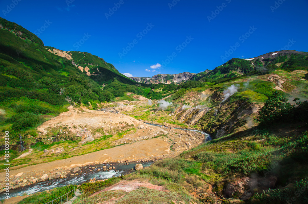Fototapeta premium Valley of Geysers, Kamchatka, Russia. Close-up. Top view
