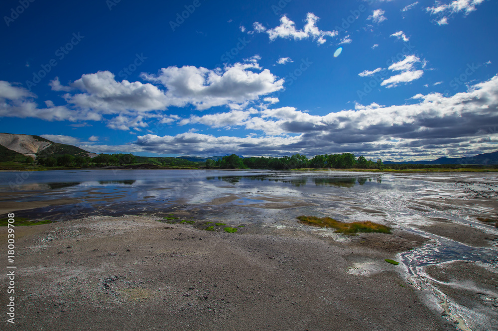 Acid lake in Uzon's volcano caldera. Kamchatka, Russia.