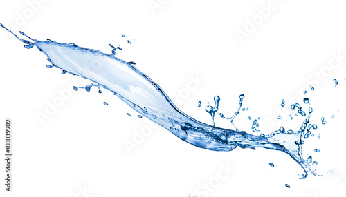 Blue water splashes over white background. 3D illustration