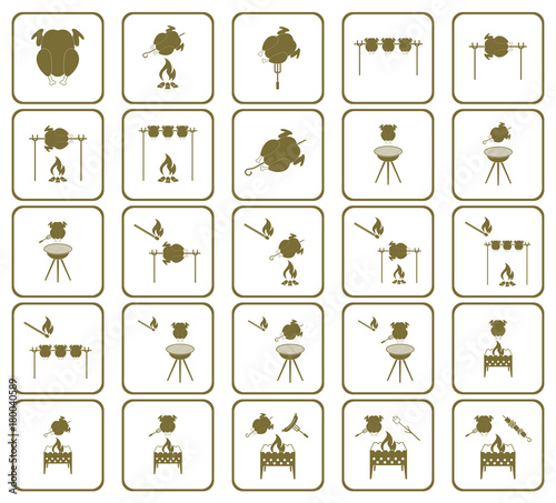 Set of grilled chicken icon. Vector illustration