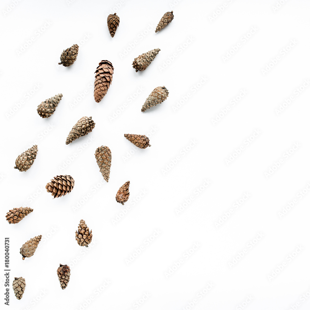 minimal creative cone pattern arrangement on white. flat lay, top view. christmas background wallpaper.