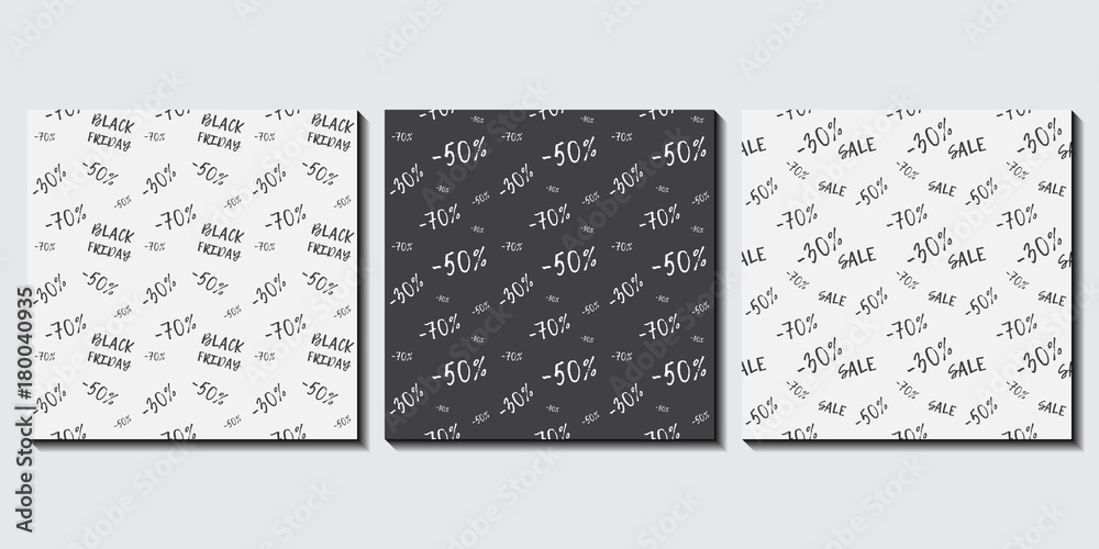Set of seamless pattern pattern - hand drawn words and calligraphy. Seamless texture for promo, commercial and special offers design. Background for black friday and sale