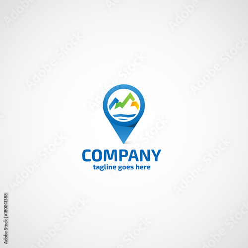 Geo tag, mountains travel logo.
