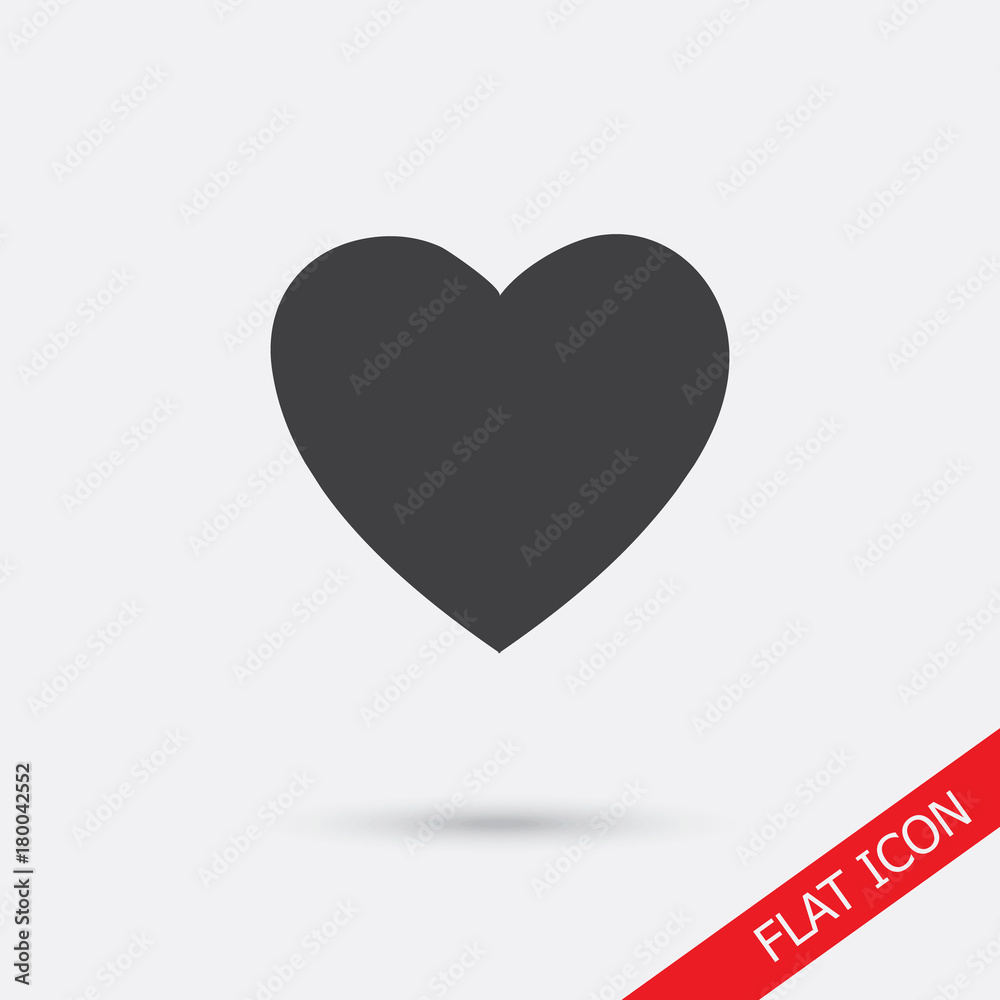 Heart Icon Vector. Love symbol. Valentine's Day sign, emblem isolated on white background with shadow, Flat style for graphic and web design, logo. EPS10 pictogram.