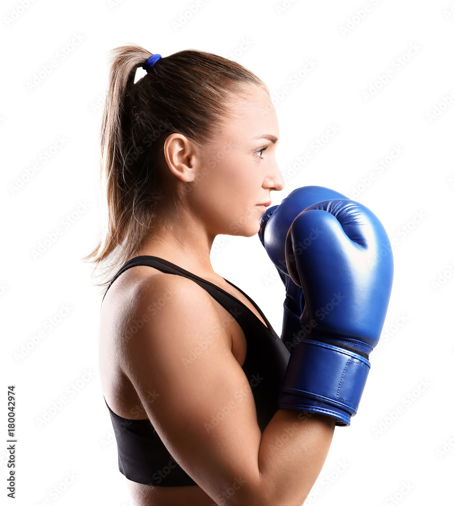 Female boxer on light background Female boxer on light background