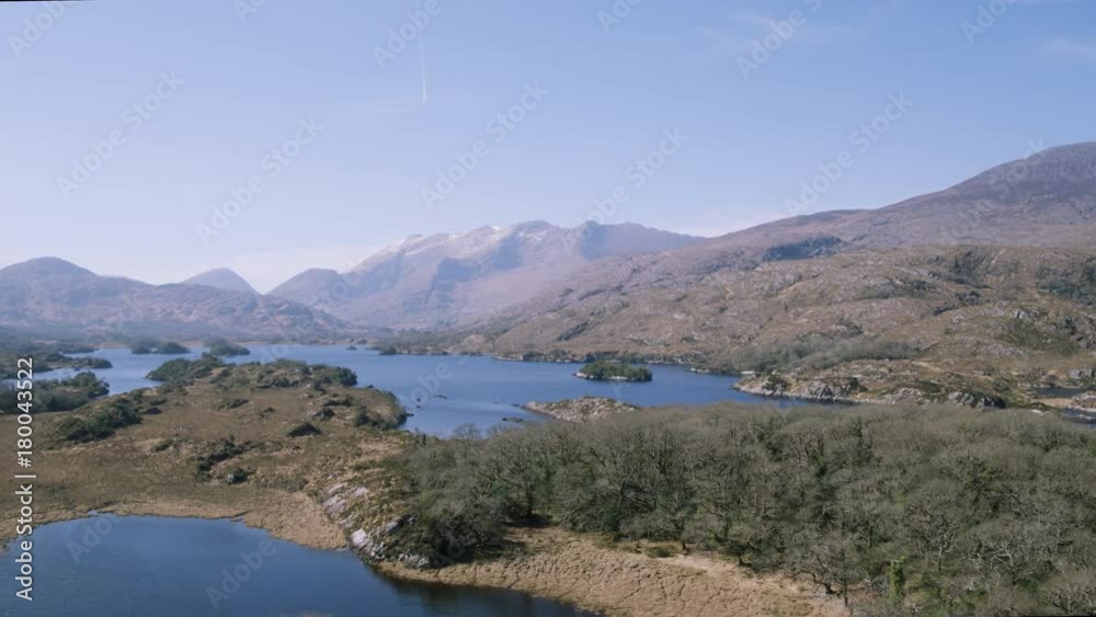 Aerial Drone Shot Of Lake And Mountains Against Sky Aerial Drone Shot Of Lake And Mountains Against Sky