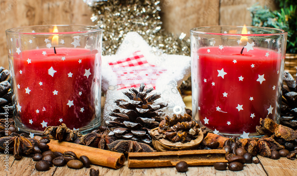Christmas red candles and spice Christmas red candles and spice
