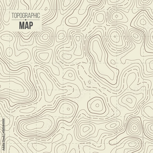 Creative vector illustration of topographic map. Art design contour background. Abstract concept graphic element and geography scheme. Mountain hiking trail grid, terrain path