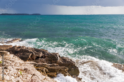 Stormy rocky beach in Istria, Croatia.