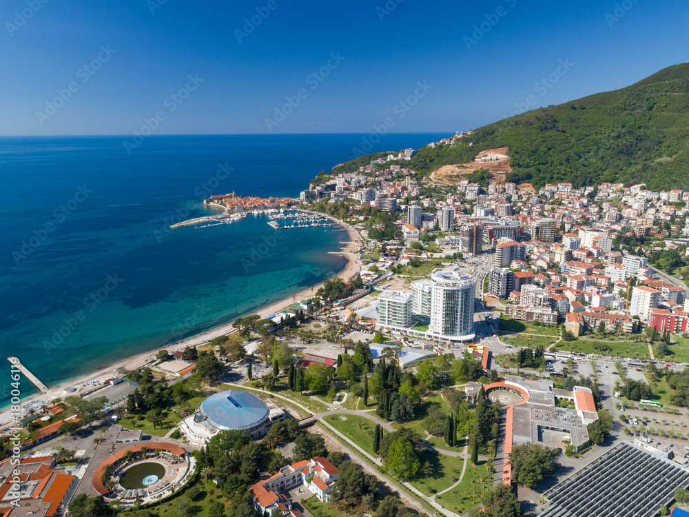 aerial view to the Old Town of Budva