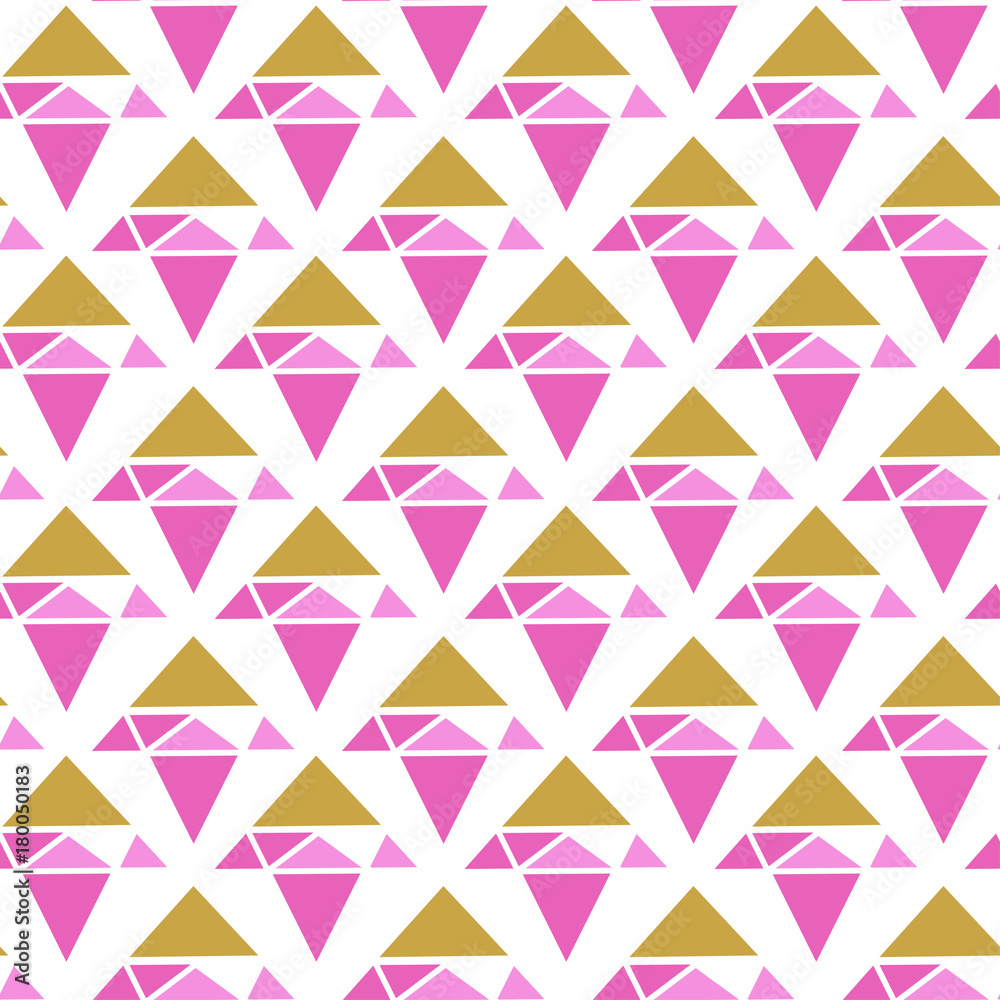 Geometric seamless pattern. Vector abstract background in pink and gold colors. Fashion wrapping or fabric pattern. Geometric seamless pattern. Vector abstract background in pink and gold colors. Fashion wrapping or fabric pattern.