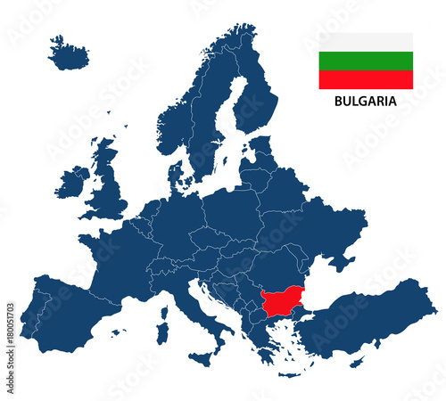 Valokuva Vector illustration of a map of Europe with highlighted Bulgaria and Bulgarian f